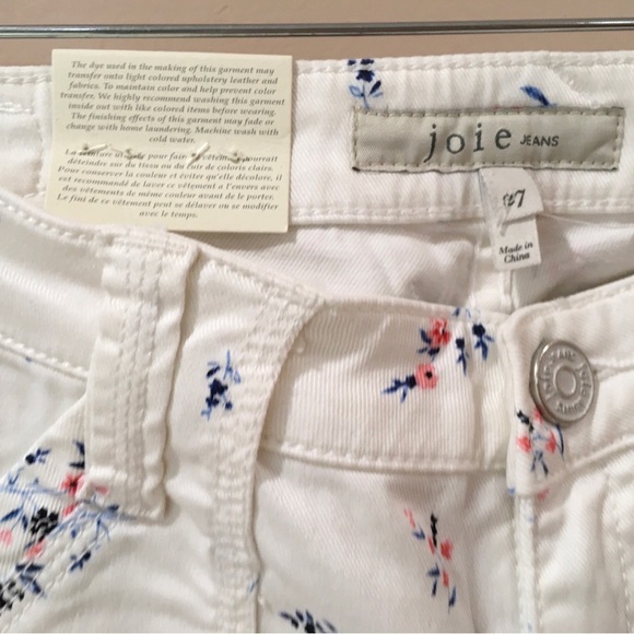 Joie Jeans Women's 27 Park Skinny Denim White Floral Stretch Zip Hems Pocket New - Picture 8 of 8